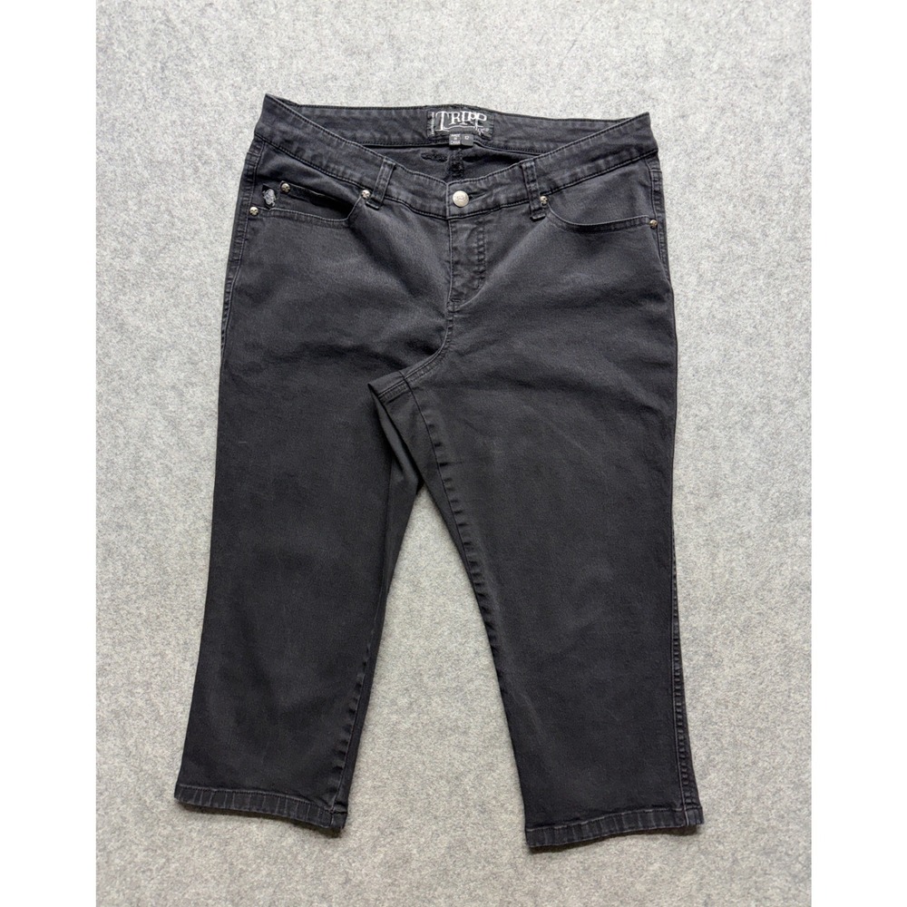 Tripp NYC Womens Black Denim Capri Pants Gothic Punk Cropped Jeans Size 12 Goth